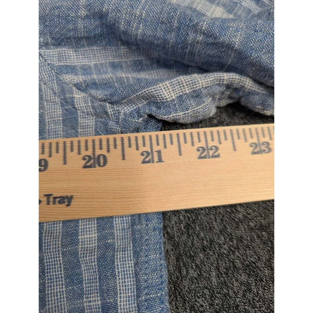Weatherproof Vintage Mens Blue White Striped Washable Linen Shirt Medium SS‎